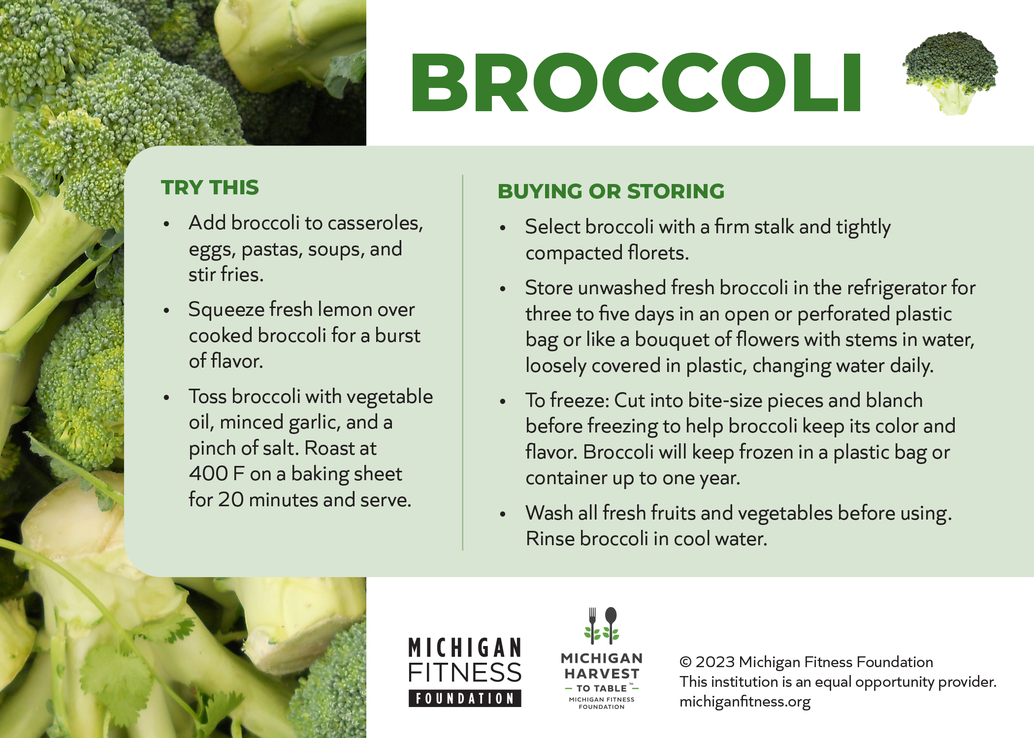 Broccoli Recipe Card